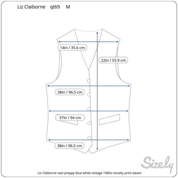 Liz Claiborne vest preppy blue white vintage 1980s novelty print steampunk - Picture 2 of 11